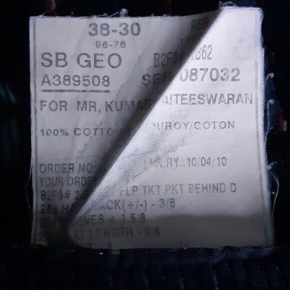 JP Tilford Samuelsohn SZ 38 Navy Blue Corduroy 2 Button Sport Jacket Blazer - Picture 9 of 15